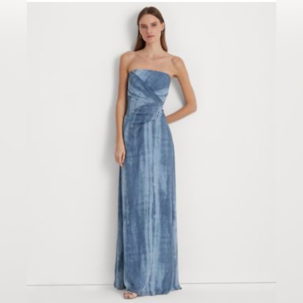 Lauren Ralph Lauren Strapless Light Blue Satin Evening Gown Black Label Size 12